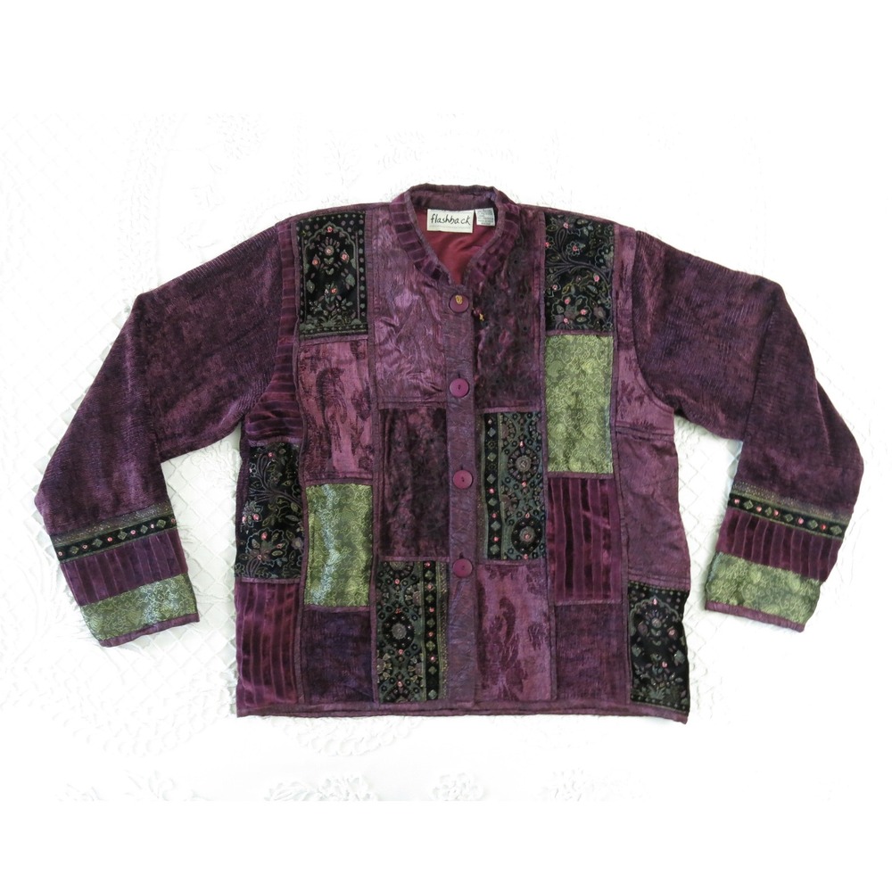 Vintage Flashback Purple Gold Patchwork Velvet Brocade Tapestry Jacket Large
